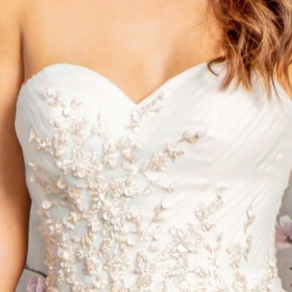 NEW LONG FORMAL SLEEVELESS STRAPLESS MESH BALL GOWN WITH LACE UP BACK GL3244 - Picture 5 of 12